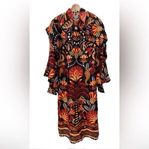 Farm Rio Red Nature Beauty Scarf Backless Midi Dress Size XXS